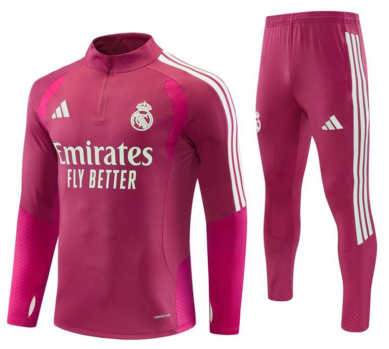 Men Real Madrid 1/4 Zip Training Tracksuit Pink Rose 2026-2027 Jacket Pants 26-27