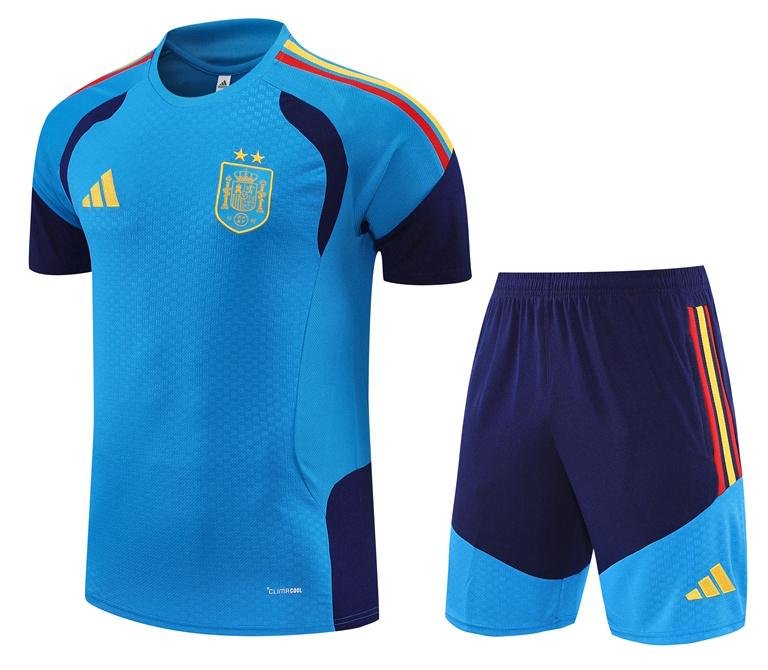 Men Spain Blue 2 Star 2026-2027 Training Shirt Jersey Kit Short Sleeve And Shorts 26-27
