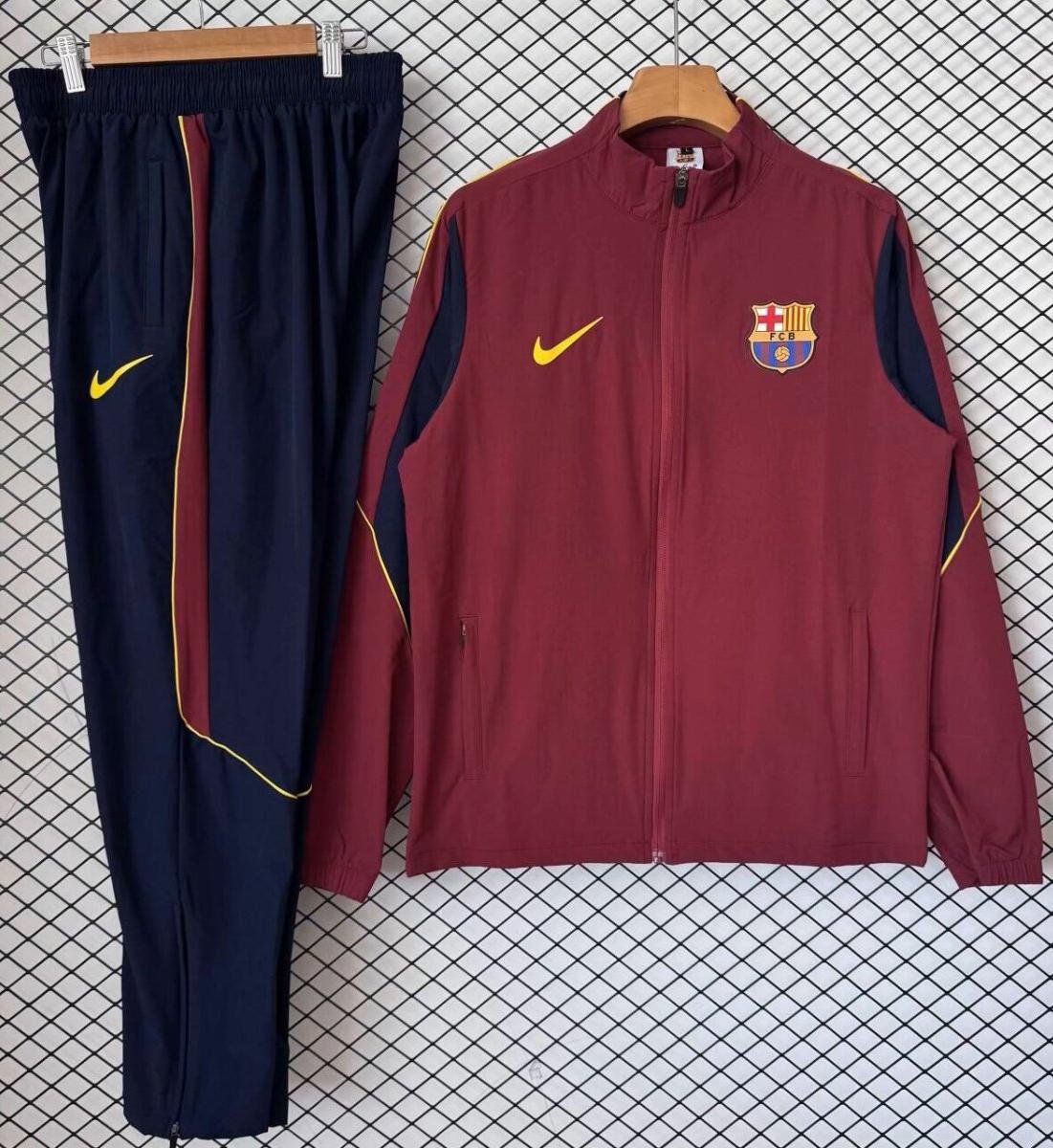 Men Barcelona Full-Zip Burgundy Dark Red Training Tracksuit 2026-2027 Jacket Pants 26-27