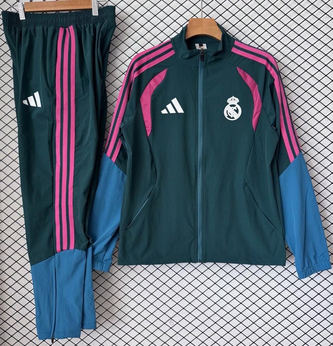 Men Real Madrid Full-Zip Dark Green Pink Training Tracksuit 2026-2027 Jacket Pants 26-27