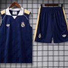 Men Real Madrid Navy Blue 2026-2027 Sleeveless Training Shirt Jersey Kit And Shorts 26-27