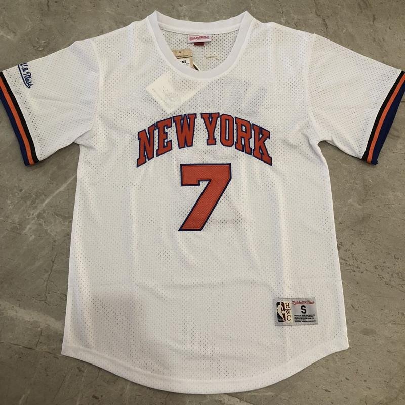 Men Retro New York Knicks Carmelo Anthony #7 Mesh Stitched White Jersey Embroidered Shirt