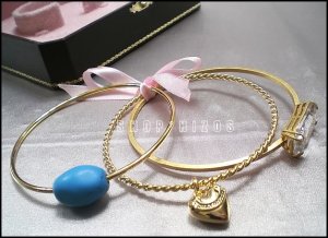 JUICY COUTURE TURQUOISE GEM BANGLE BRACELET SET $88 NIB