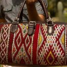 Vintage Moroccan Kilim Carpet Tan Leather Holdall Travel Weekend Travel Bag
