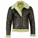 Men's Cowhide Fur Jacket Bomber Aviator Black Tan Leather Classic