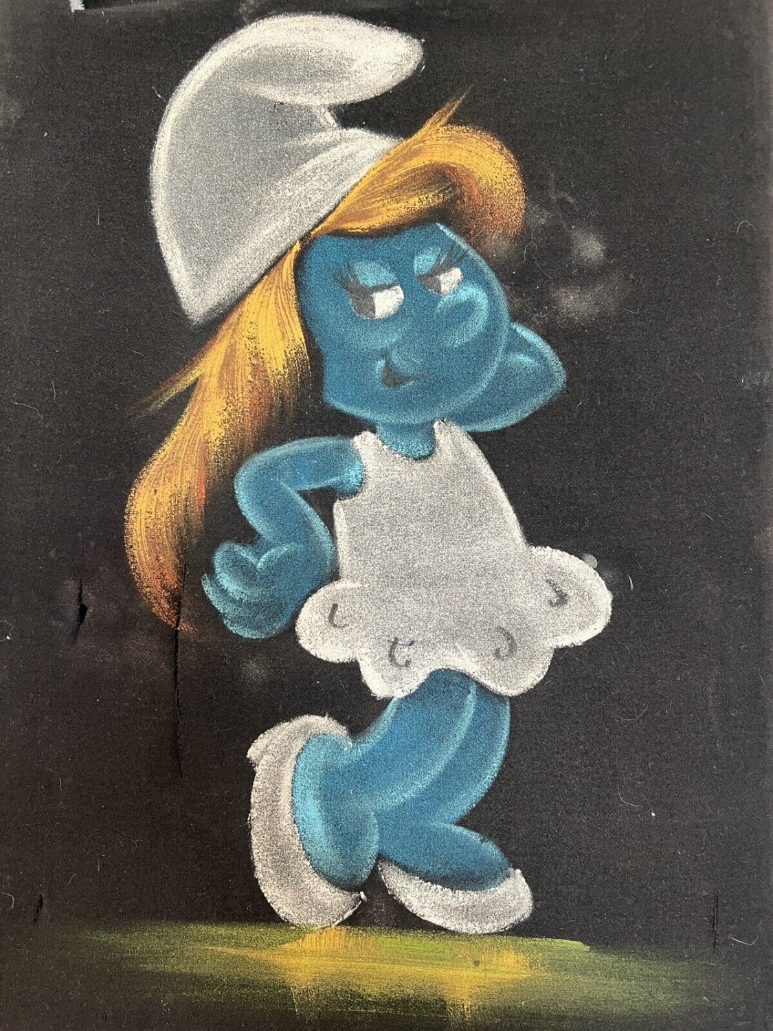 Cute Smurfette The Smurfs Cartoon Old vintage black velvet oil painting art