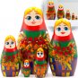 Matryoshka Nesting Dolls Russian National Theme and Ashberry Set 5 pcs Unique Home Decor Item