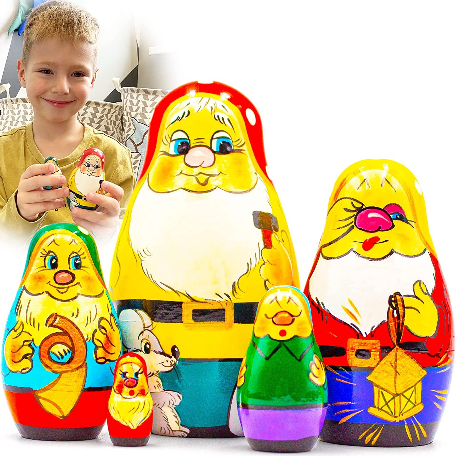 Matryoshka Nesting Dolls Funny Dwarfs Set 5 pcs Wooden Figures