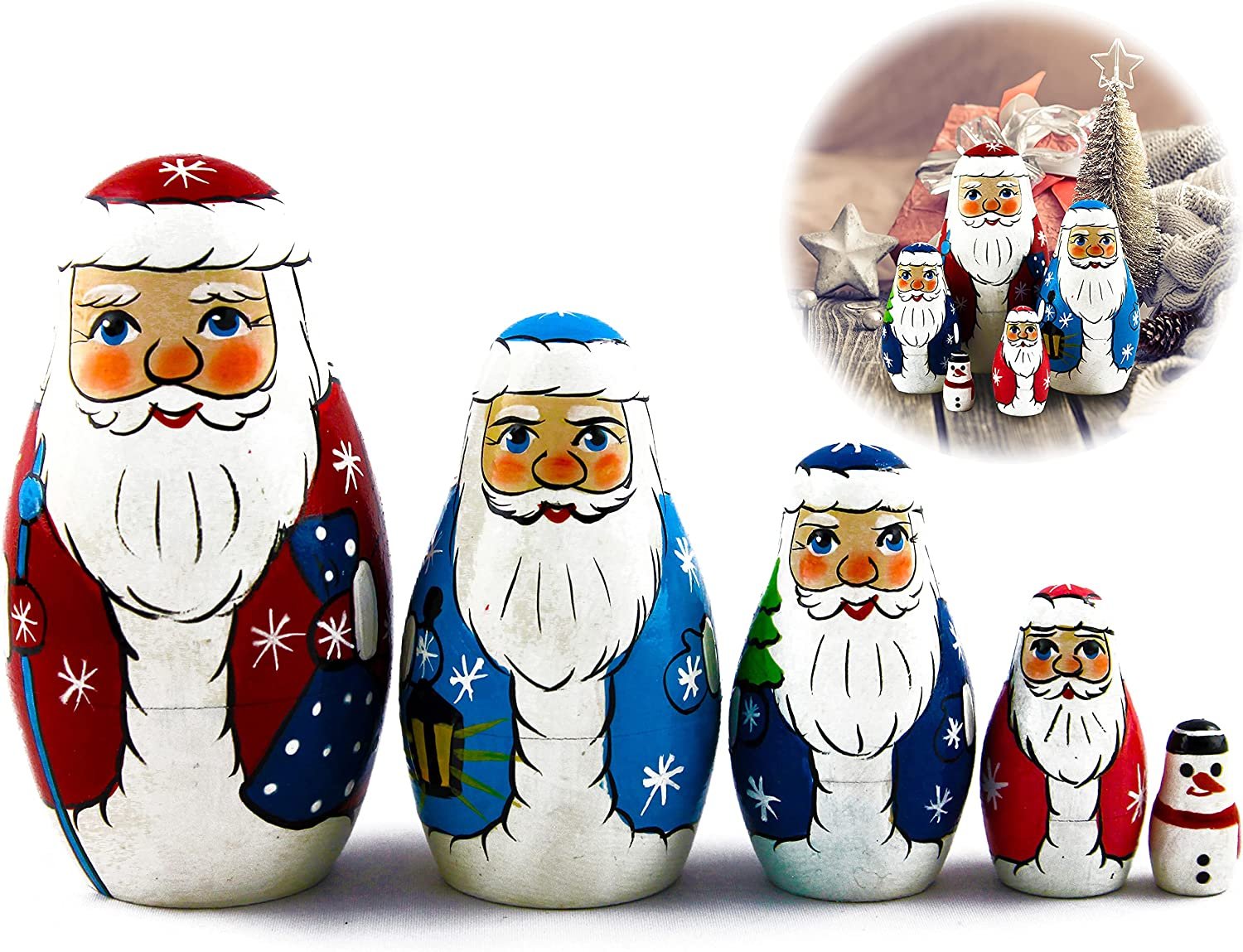 Nesting Dolls Father Frost Set 5 pcs - Russian Santa Claus Toys - Ded Moroz Toy