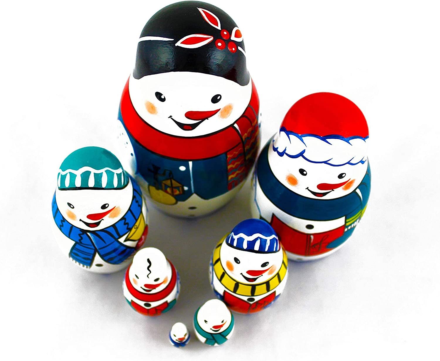 Matryoshka Dolls Family of Snowmen Set 7 pcs Snowman Wooden Toys