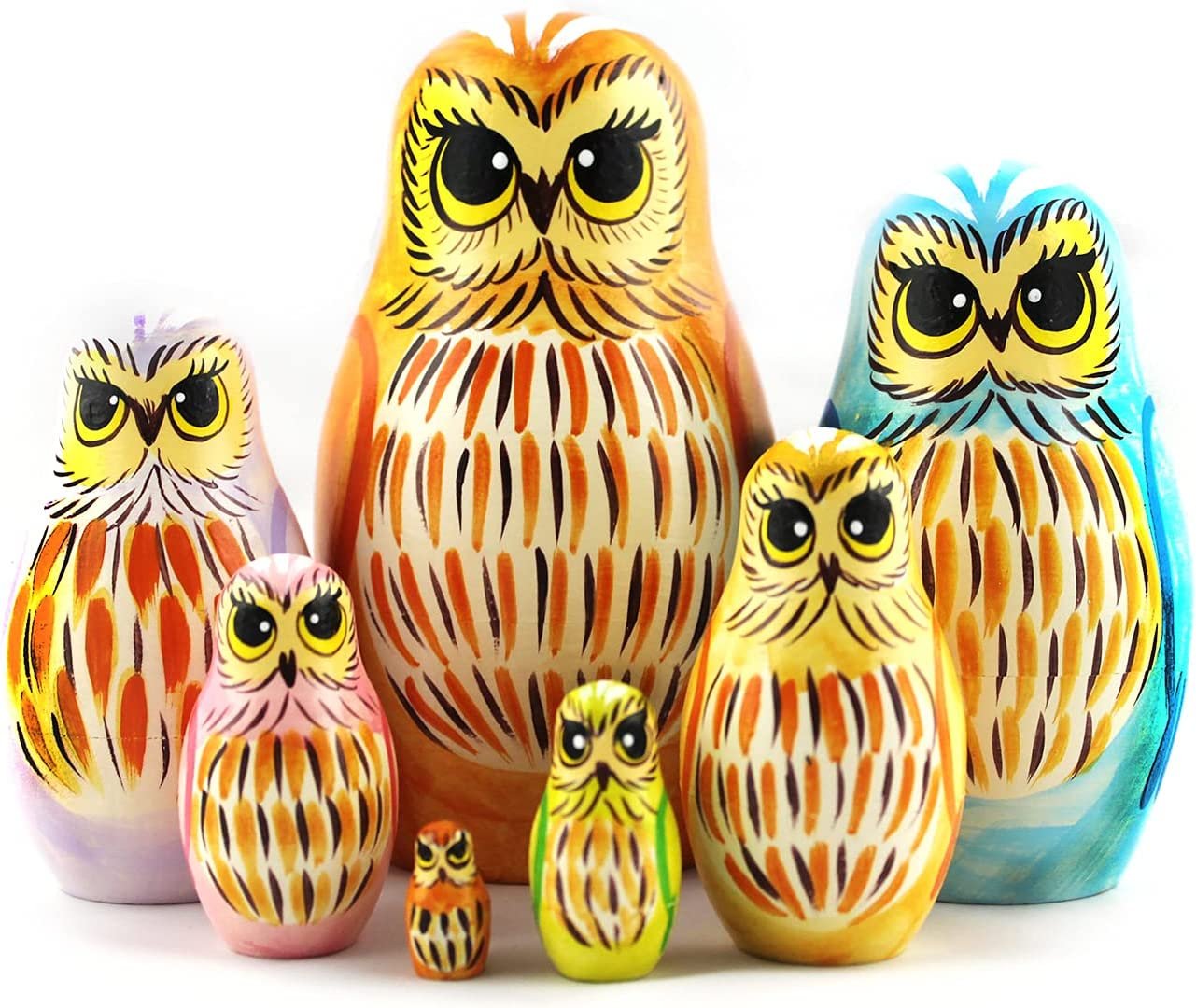 Owl Art Toy - Russian Nesting Dolls Owl Decorations for Home Shelf Decor Accents - Wood Owl Statue