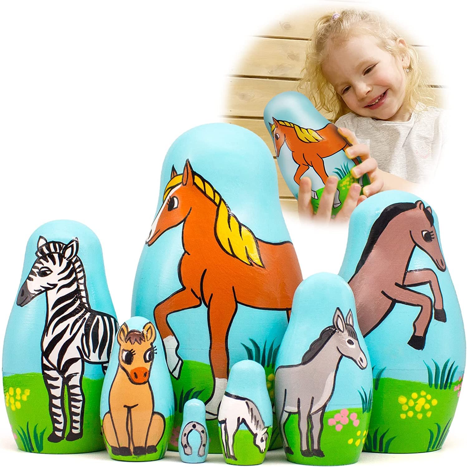 Horse Nesting Dolls Set of 7 Pcs - Horse Gifts for Girls - Donkey Gifts - Zebra Gifts