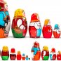 Russian Nesting Dolls Set of 7 pcs - Handmade Russian Doll in Slavic Dress with Rooster