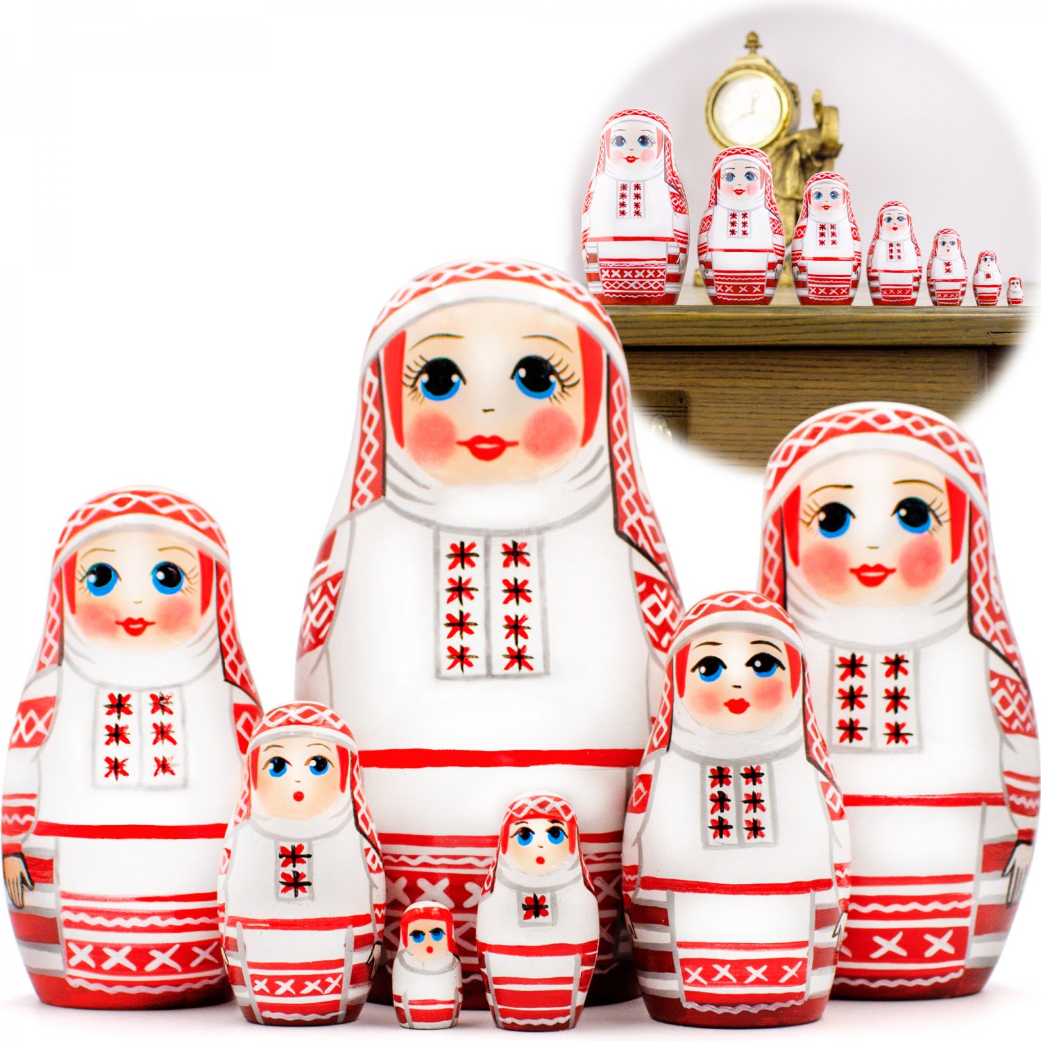 Matryoshka Doll in Belarusian Folk Clothes with Slavic ornamentsSet 7 pcs - Handmade Nesting Dolls