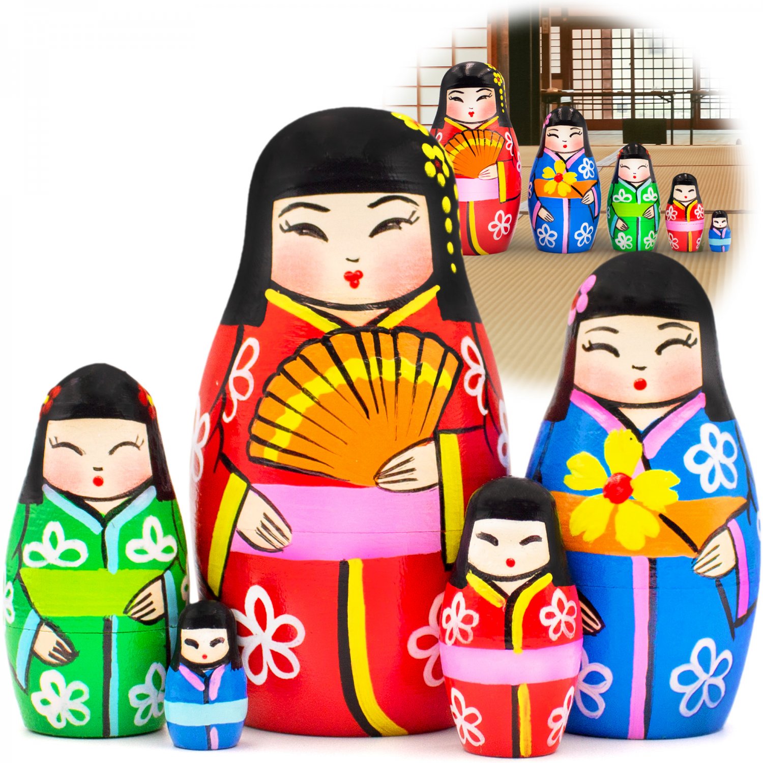 Japanese Nesting Dolls Set of 5 pcs Japanese Decorations Japanese Decor
