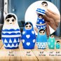 Blue Russian Nesting Dolls Set 5 pcs - Russian Dolls Blue Nursery Decor for Boys