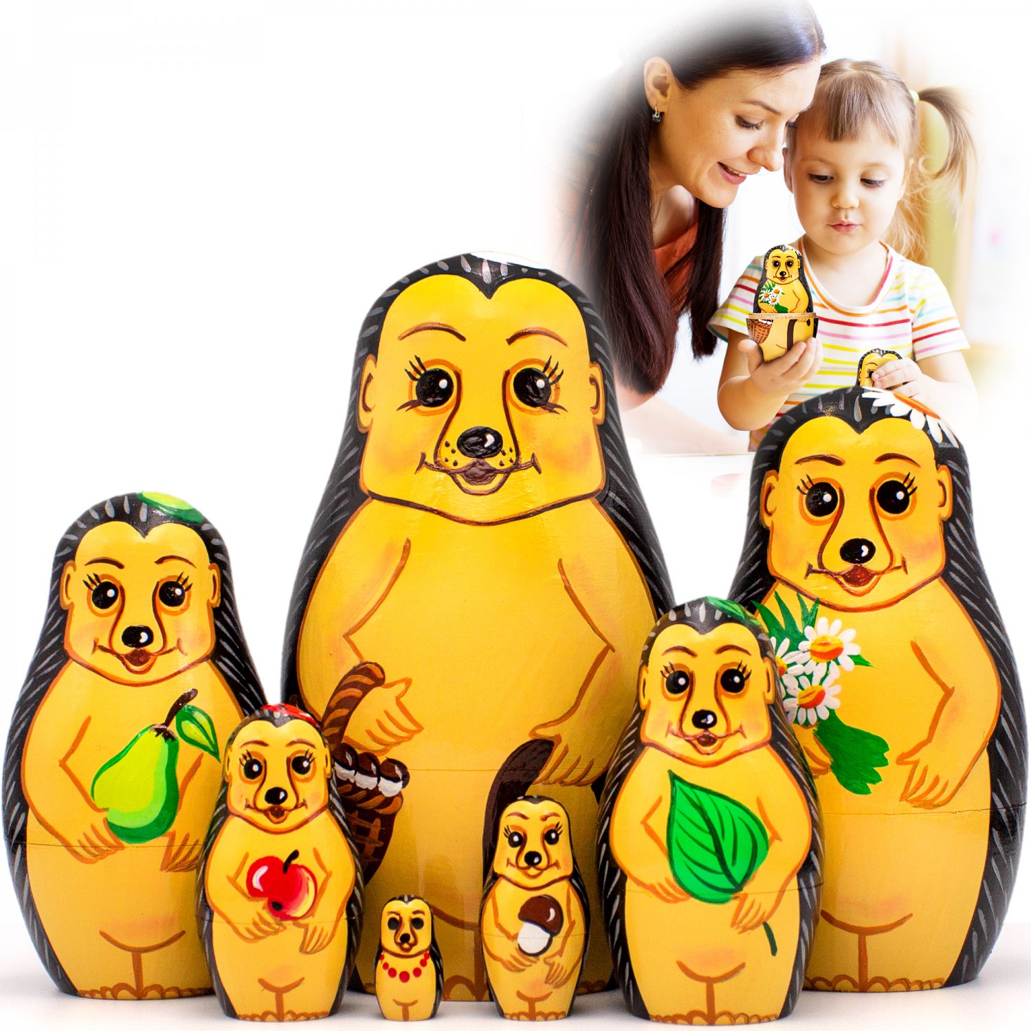 Hedgehogs Animals Nesting Dolls Set of 7 pcs - Hedgehog Gifts - Hedgehog Toy