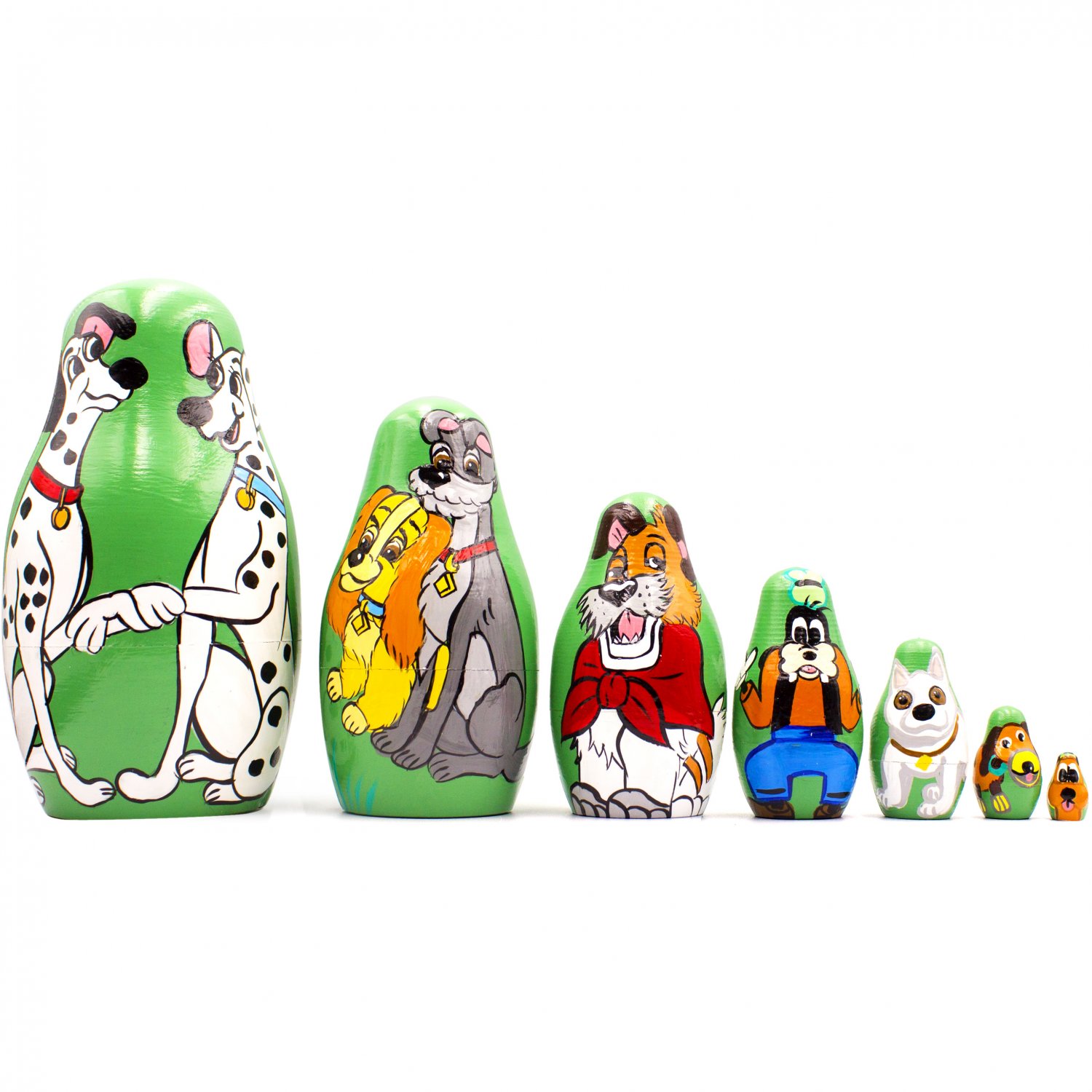 Matryoshka Dolls Famous Dogs from Disney Cartoons Set 7 pcs Wooden Toy