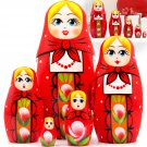 Russian Nesting Dolls Set of 5 pcs - Matryoshka in Red Sundress with Ornaments