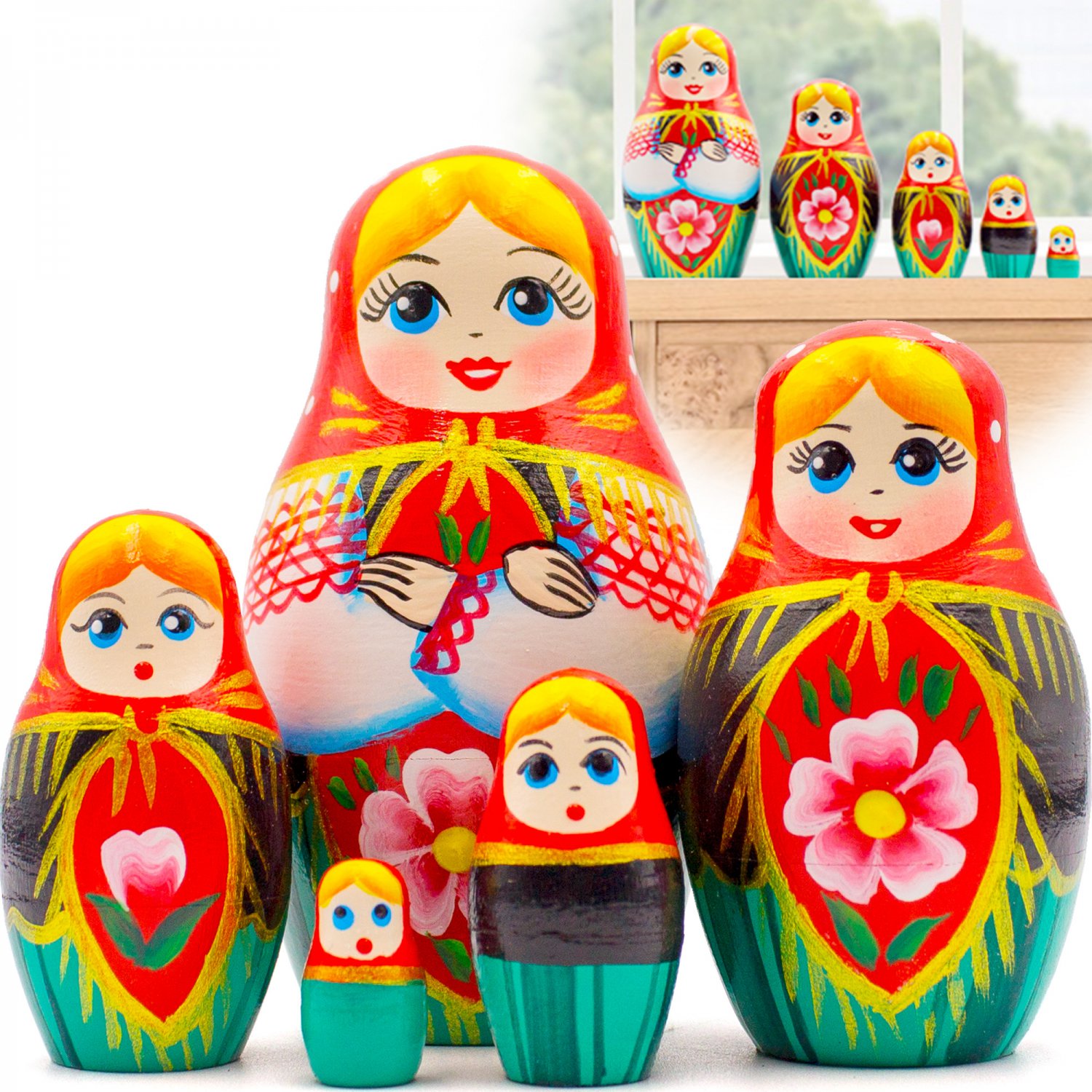 Matryoshka in Belarussian Sarafan with Ornament - Nesting Dolls Set of 5 pcs