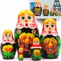 Nesting Dolls Set of 5 pcs - Matryoshka in Sarafan Dress with Violets Flowers