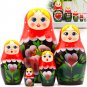 Nesting Dolls Set of 5 pcs - Russian Doll in Sarafan Dress with Poppy Flowers