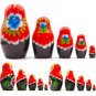 Nesting Dolls Set of 5 pcs - Russian Doll in Sarafan Dress with Poppy Flowers
