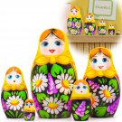 Home Decor Nesting Dolls Set of 5 pcs - Russian Doll with Lilac and Daisy Flowers