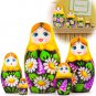 Home Decor Nesting Dolls Set of 5 pcs - Russian Doll with Lilac and Daisy Flowers