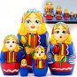 Matryoshka in Folk Dutch Dress with Tulips - Nesting Dolls Set of 5 pcs for Home Decor