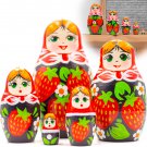 Russian Nesting Dolls Set of 5 pcs - Russian Doll in Sarafan with Strawberries