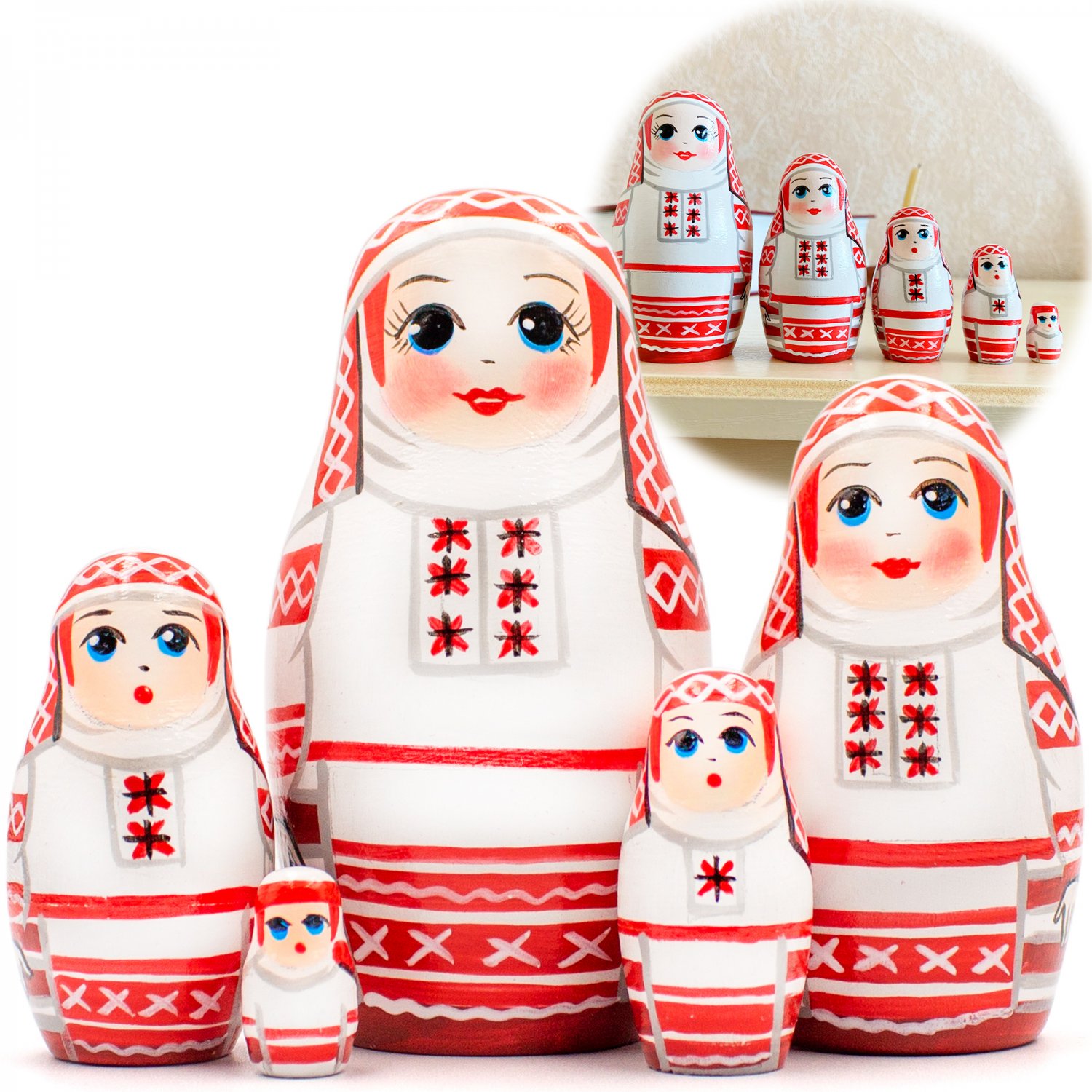 Nesting Dolls Set 5 pcs - Traditional Russian Doll in Belarusian National Dress