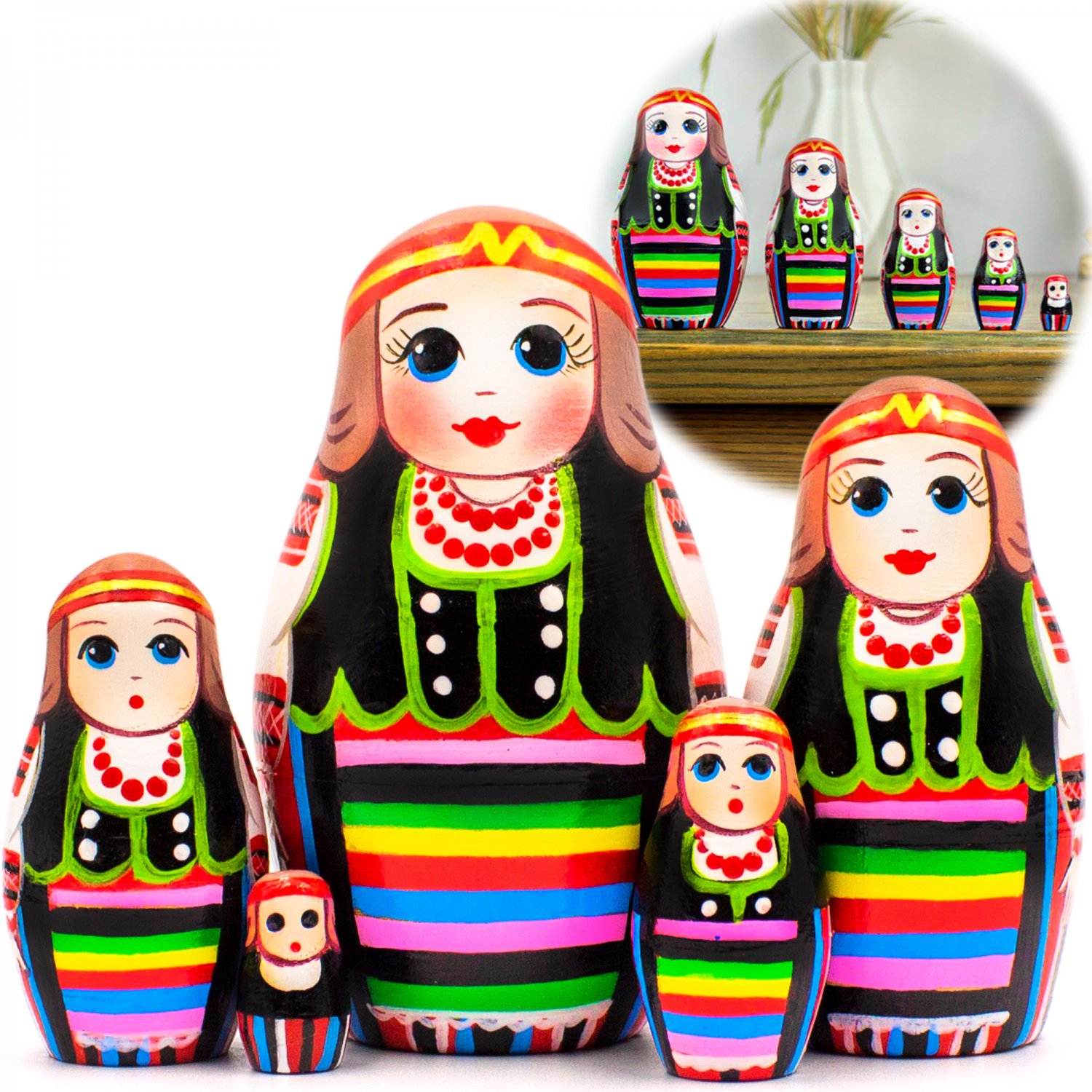 Belarussian Nesting Dolls 5 pcs - Matryoshka Doll in Slavic Dress with Ornaments