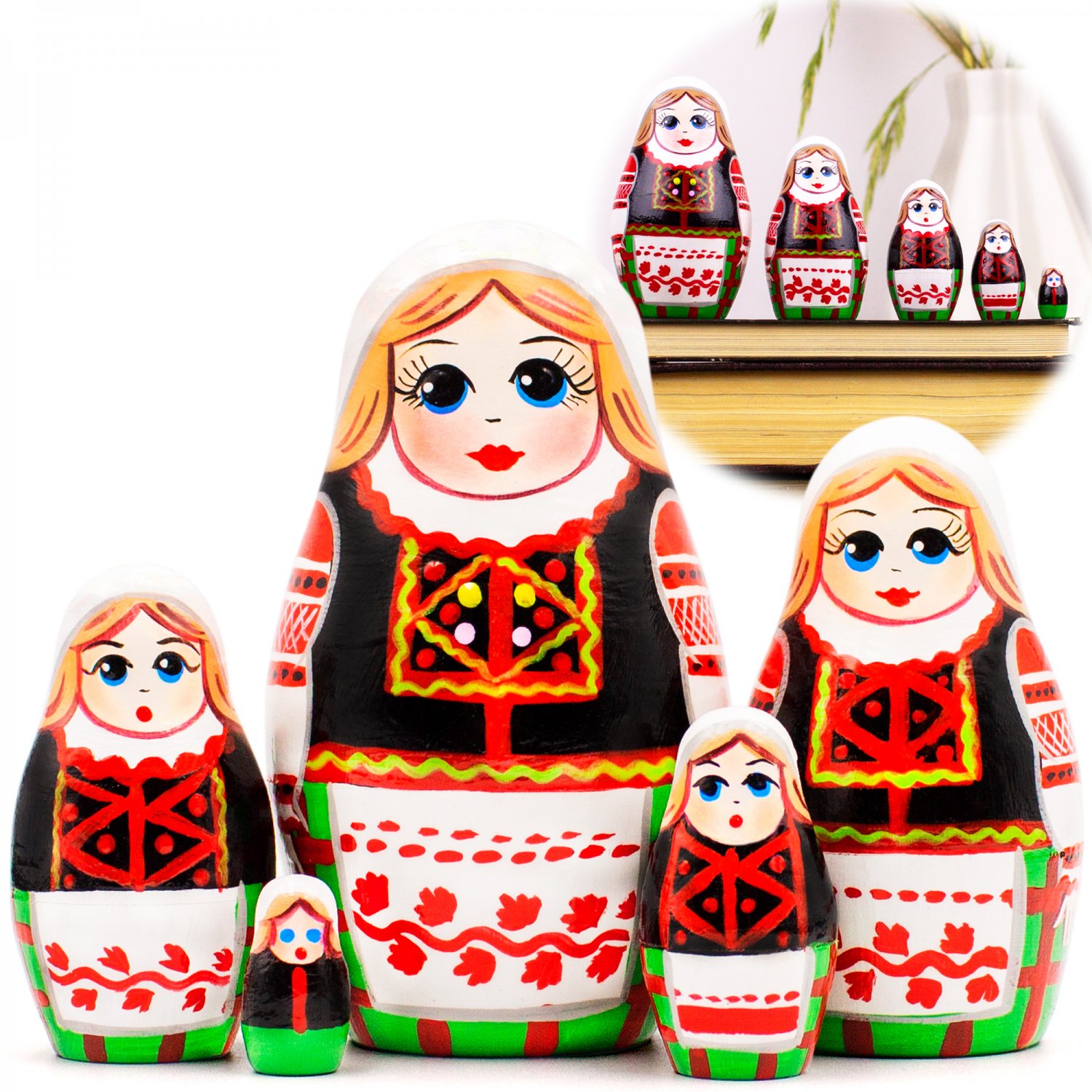 Belarussian Nesting Dolls in Folk Dress 5 pcs - Kalinkovichi Matryoshka Dolls