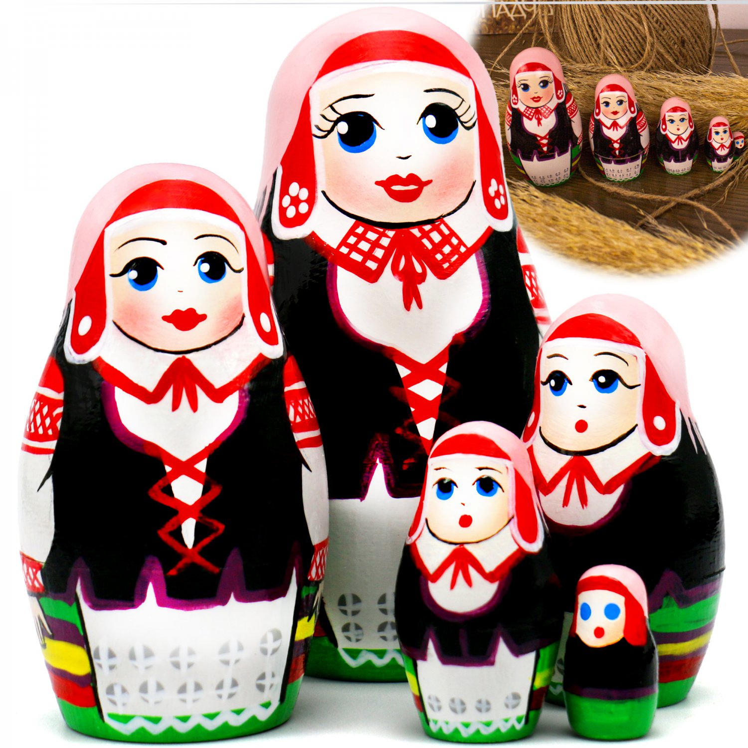 Belarussian Nesting Dolls in Folk Dress Set 5 pcs - Molodechno Matryoshka Dolls