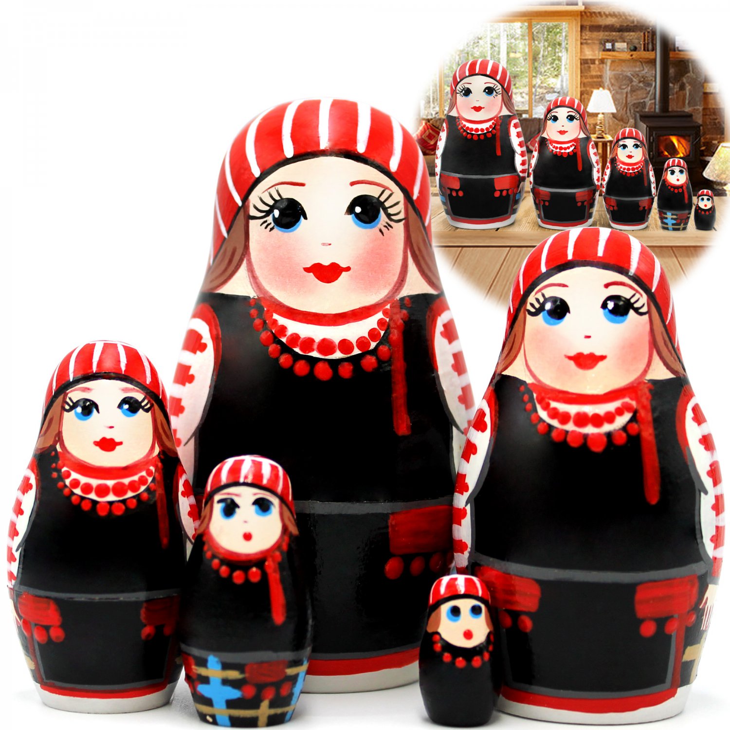Belorussian Nesting Dolls in Neglyubsky Folk Dress Set 5 pcs - Matryoshka Dolls
