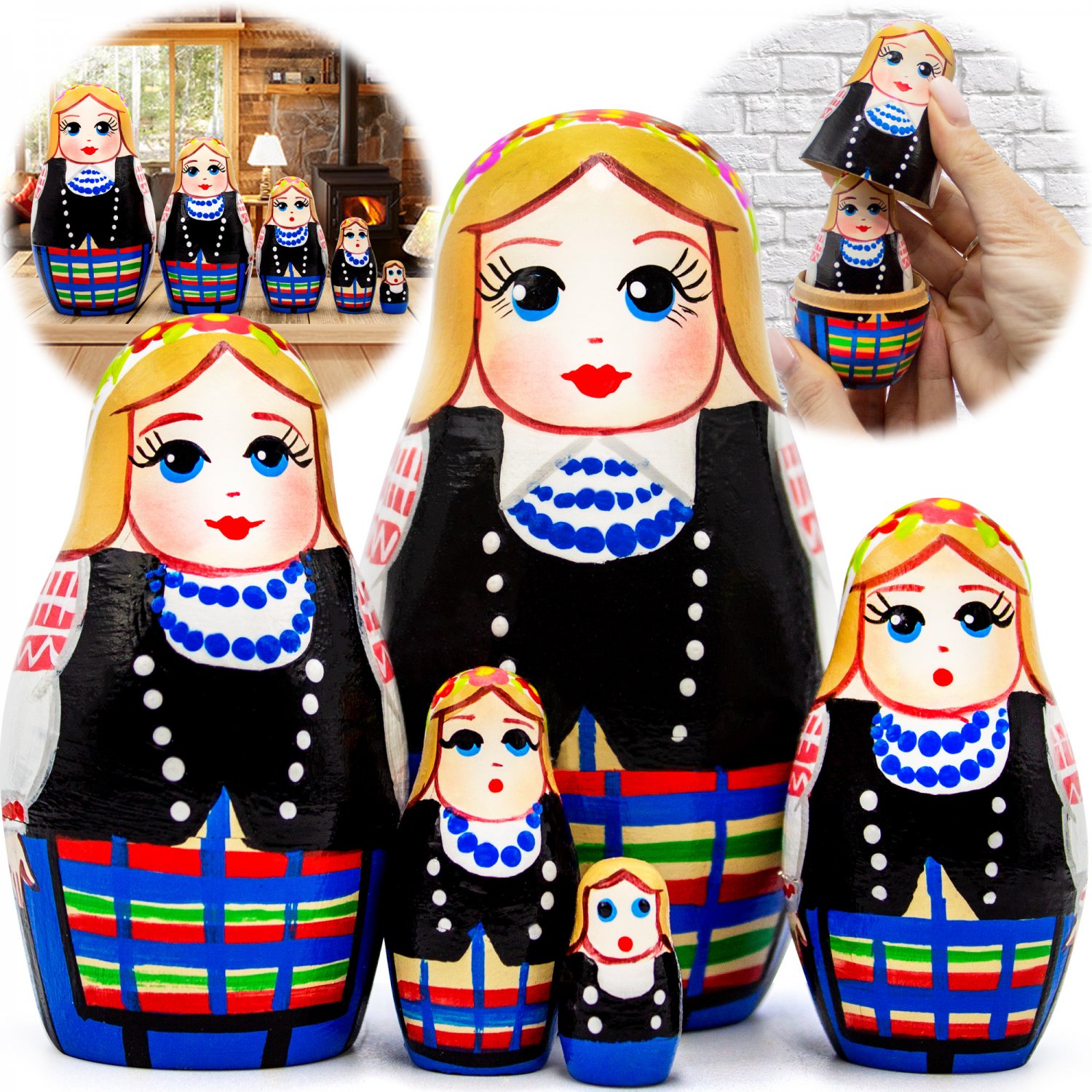 Belorussian Nesting Dolls Set 5 pcs - Russian Dolls in Novogrudok Ethnic Costume