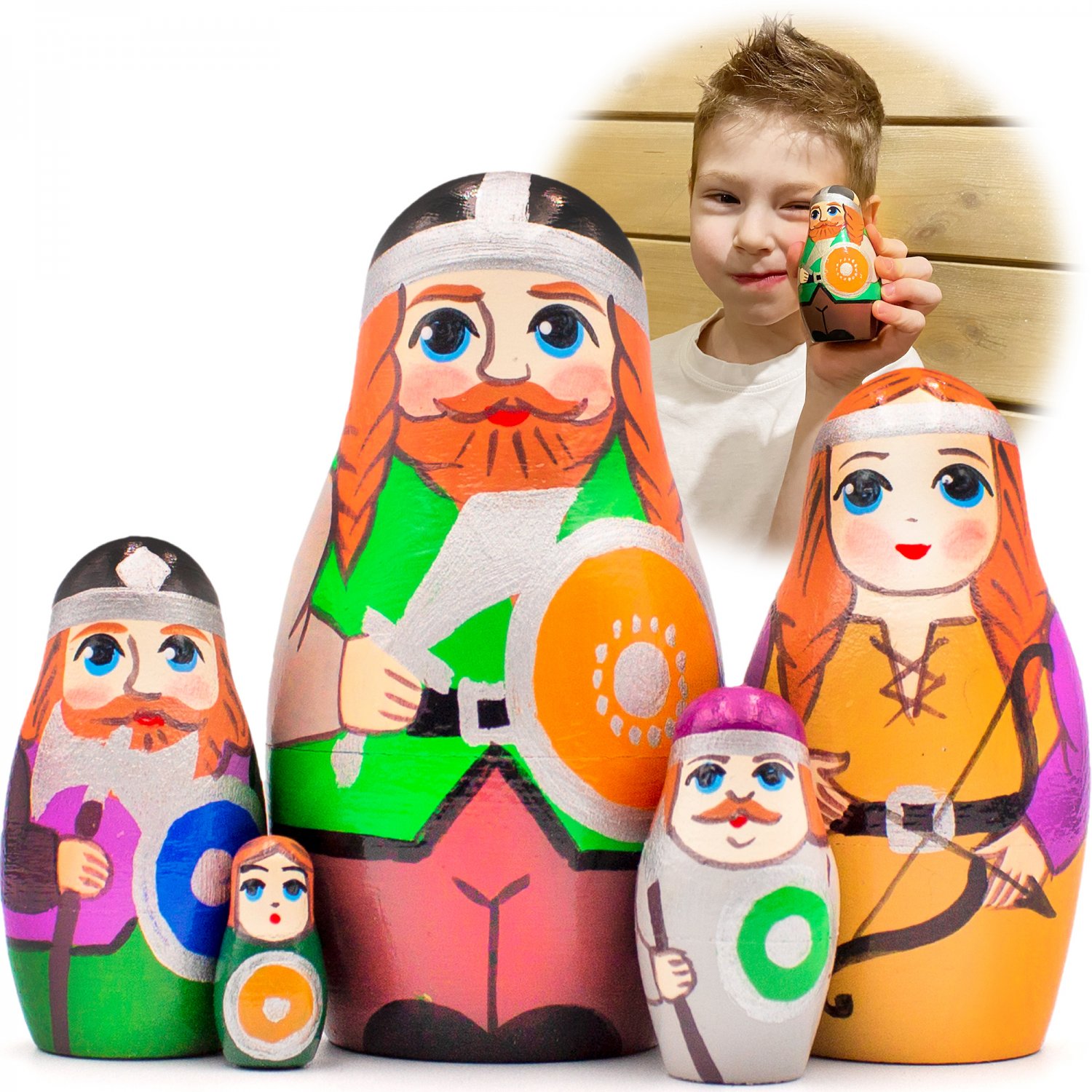 Vikings Nesting Dolls Set of 5 pcs - Viking Decor - Wooden Toys - Nordic Decor