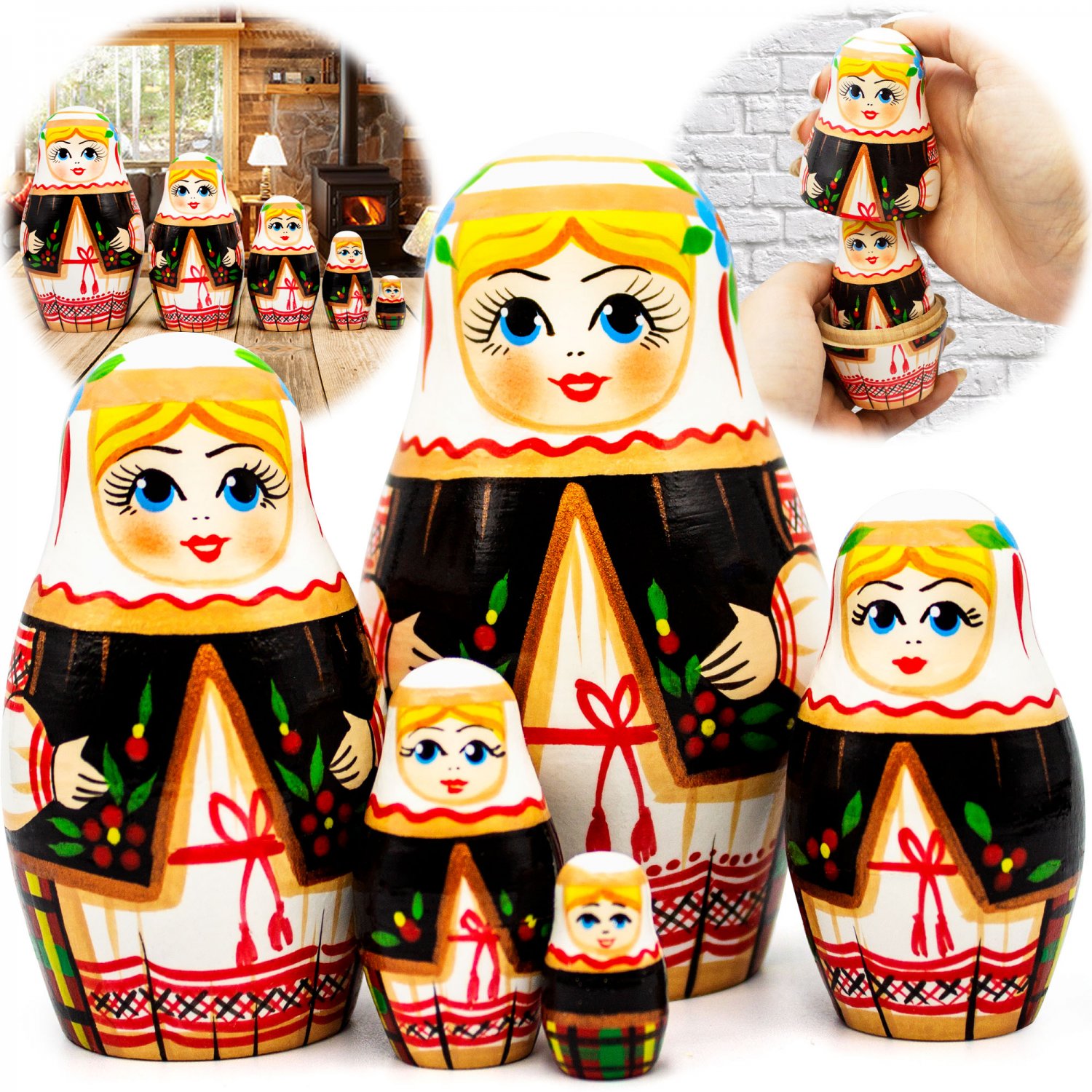 Belorussian Baboushka Nesting Dolls Set of 5 pcs - Matryoshka Dolls in Slavic Clothing - Handmade