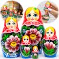 Handmade Babushka Nesting Dolls with Flowers Set 5 pcs - Matryoshka Doll with Flower Decororations