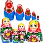 Handmade Babushka Nesting Dolls with Flowers Set 5 pcs - Matryoshka Doll with Flower Decororations