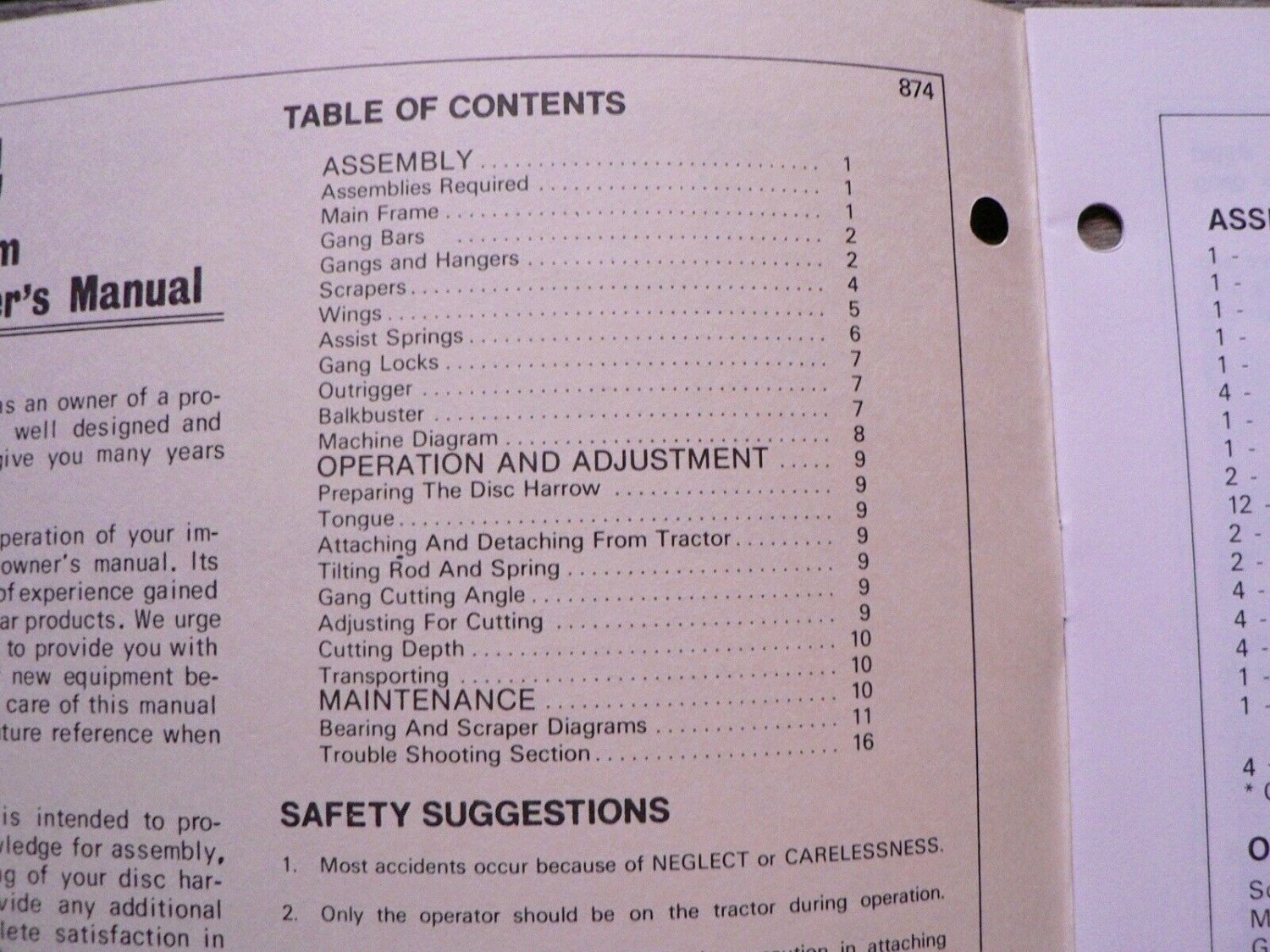 Bush Hog 1438 Tandem Disc Harrow Owners Manual Assembly Maintenance