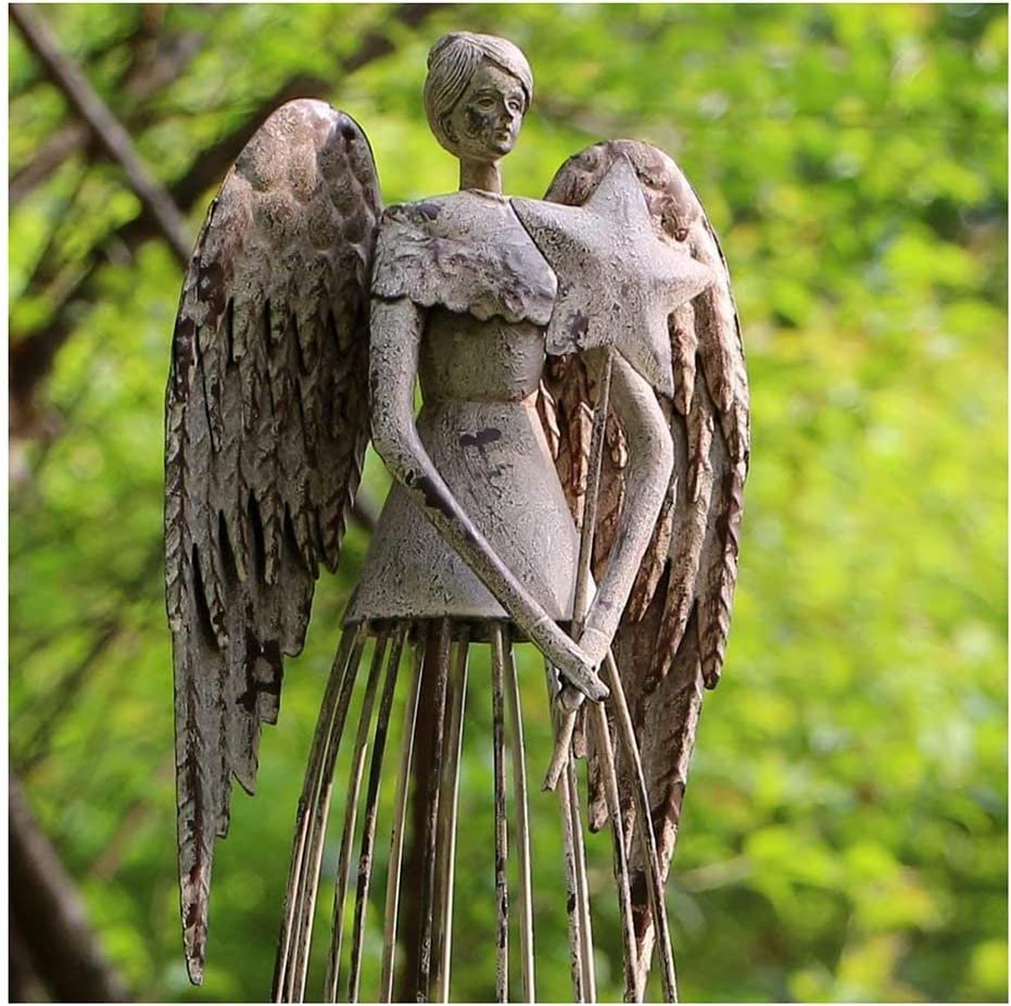 Garden Angel Statue Decor Rustic Metal Angel Sculpture Garden Yard Art