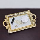 Serving Tray with Handles Mirrored Vanity Tray for Dresser (Gold - 16.14×9.45")