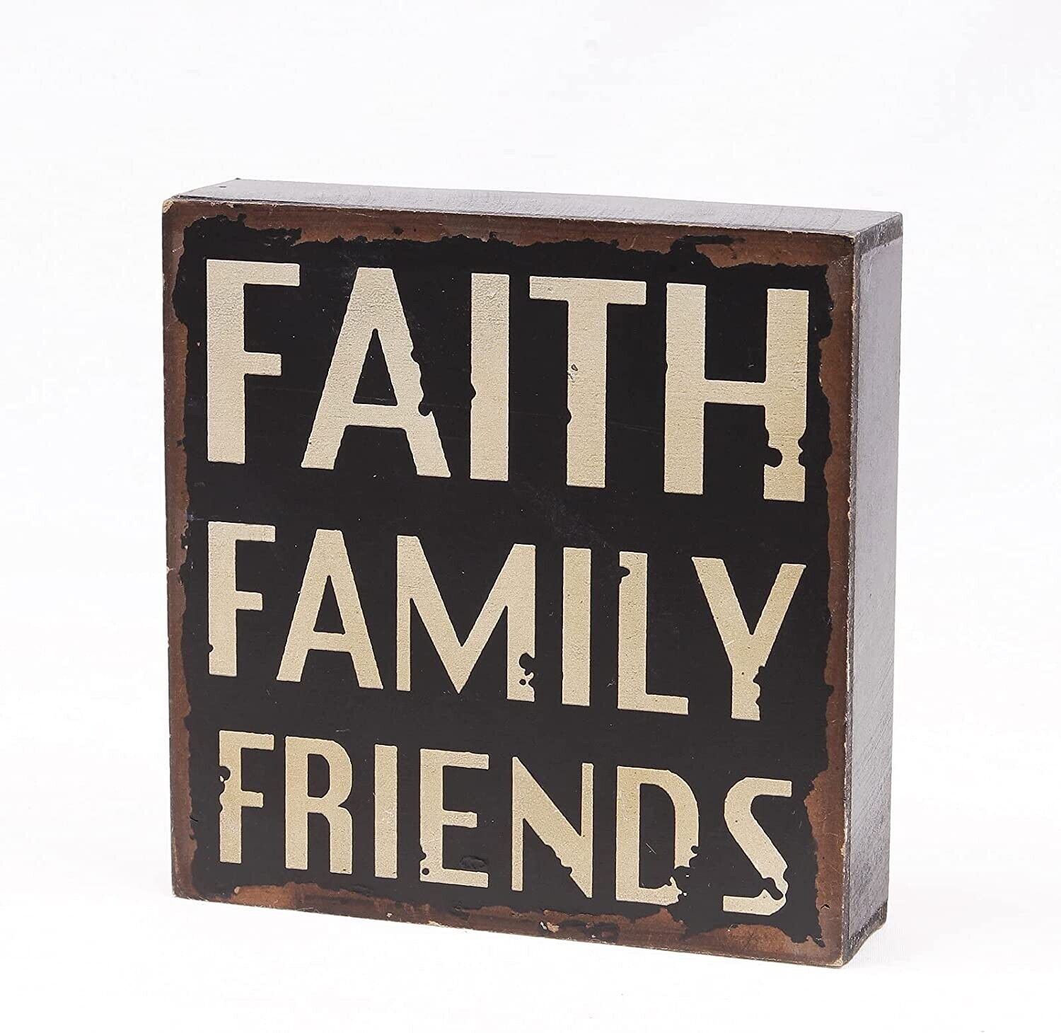 Rustic Box Sign Decor with Saying Faith Family Friends Wood Plaque Hanging Wall