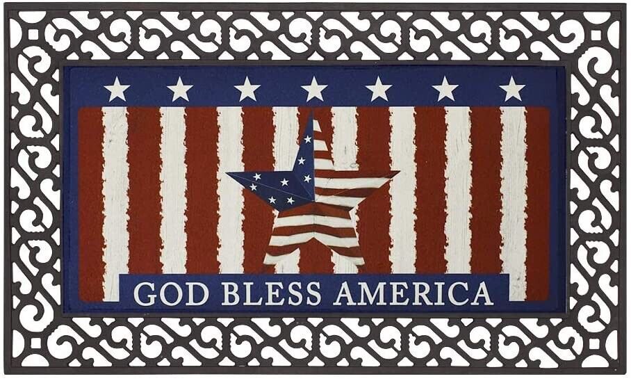 Welcome Doormat Front Door Mat Rubber Back Non Slip Patriotic God Bless America