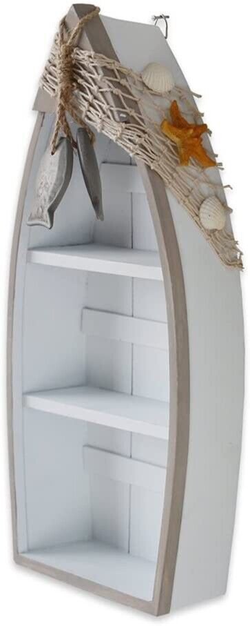 Beach Theme Display Boat with 3 Shelves White Nautical Standing Boat Shelf Decor