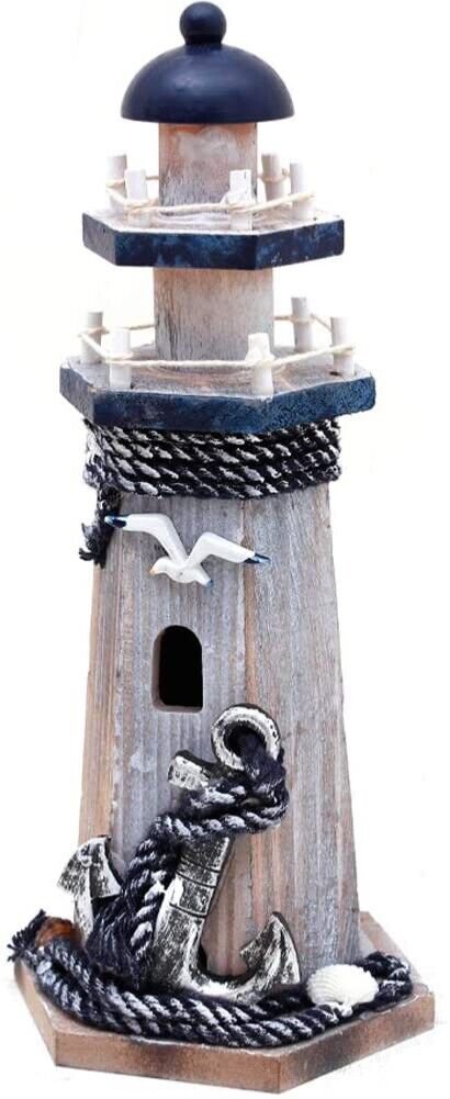 Wooden Lighthouse Decor, 10.25Inch Decorative Nautical Lighthouse Rustic Ocean S