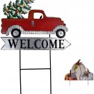 Rustic Truck Garden Stake Welcome Sign Fall Vintage Red Truck With Tree &Pumpkin