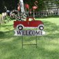 Rustic Truck Garden Stake Welcome Sign Fall Vintage Red Truck With Tree &Pumpkin
